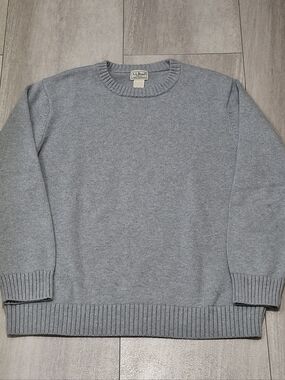 L.L. Bean Mens Sweater L 100% Cotton Crewneck Knit Pullover Gray